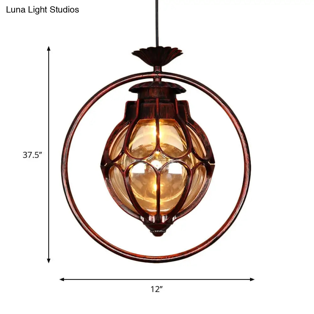 Copper Pendant Light With Cognac Glass Shade And Adjustable Chain