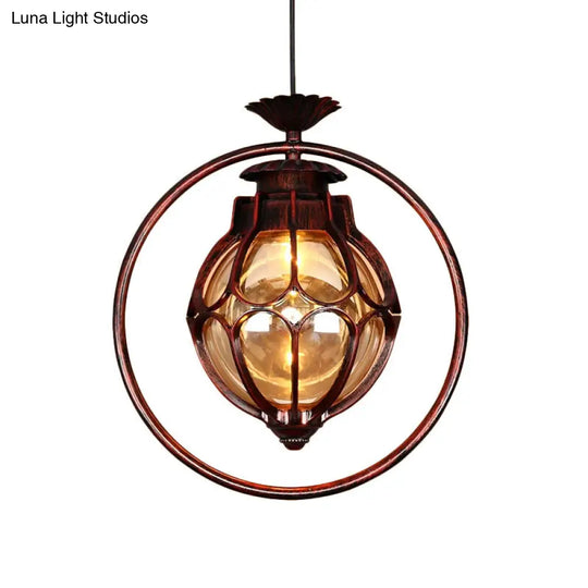 Copper Pendant Light With Cognac Glass Shade And Adjustable Chain