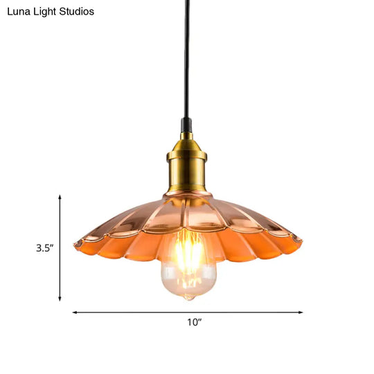 Copper Industrial Scalloped Pendant Lighting - 1 Light Metallic Hanging Lamp For Bedroom