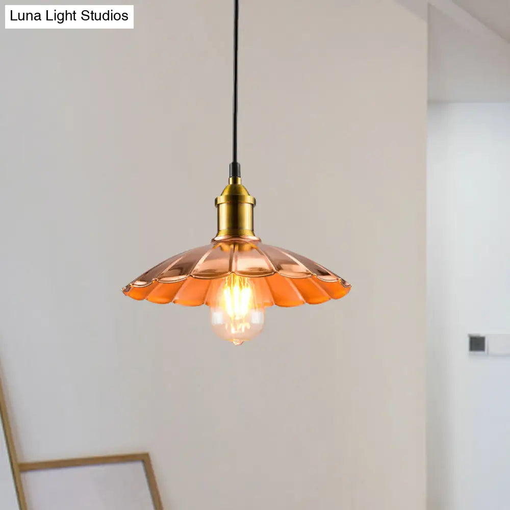 Copper Scalloped Pendant Light For Industrial Bedroom Style