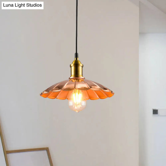 Copper Scalloped Pendant Light For Industrial Bedroom Style