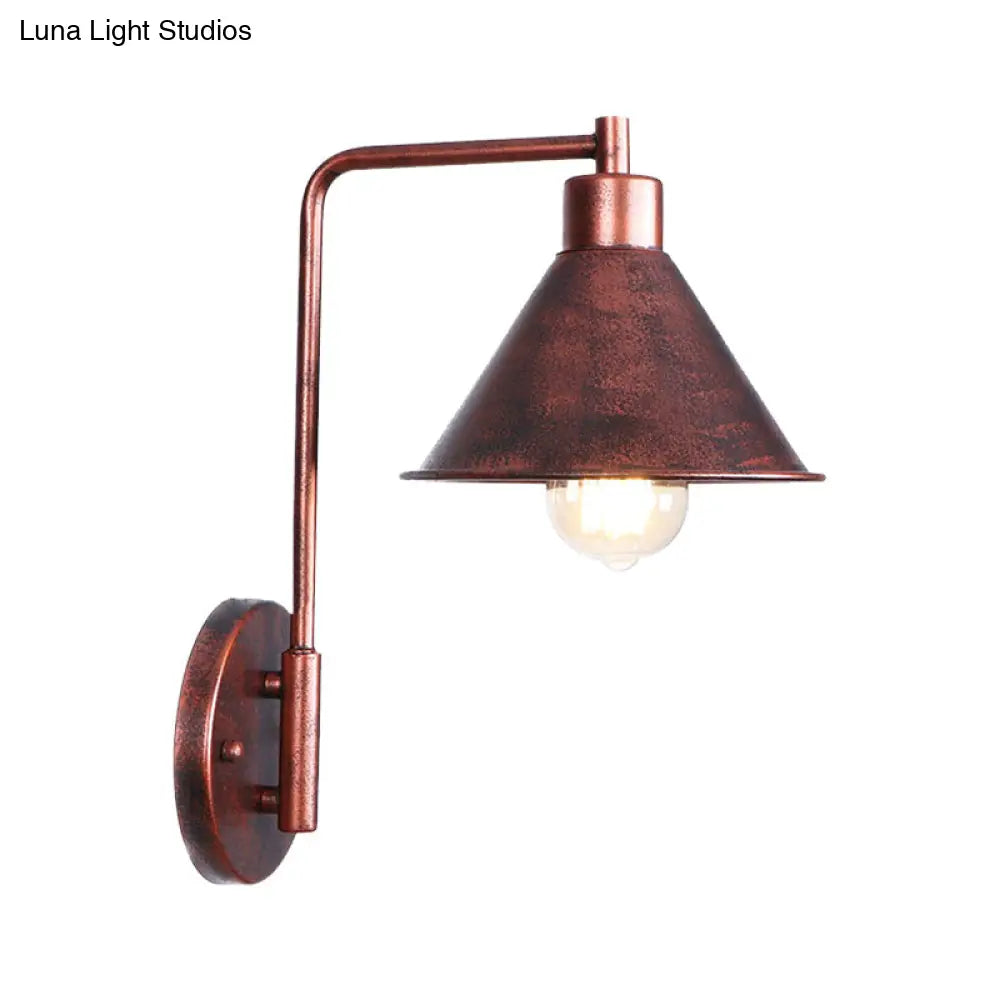 Copper Industrial Wall Sconce With Cone/Dome/Wide Flare Shade - Stylish Dining Room Light Fixture