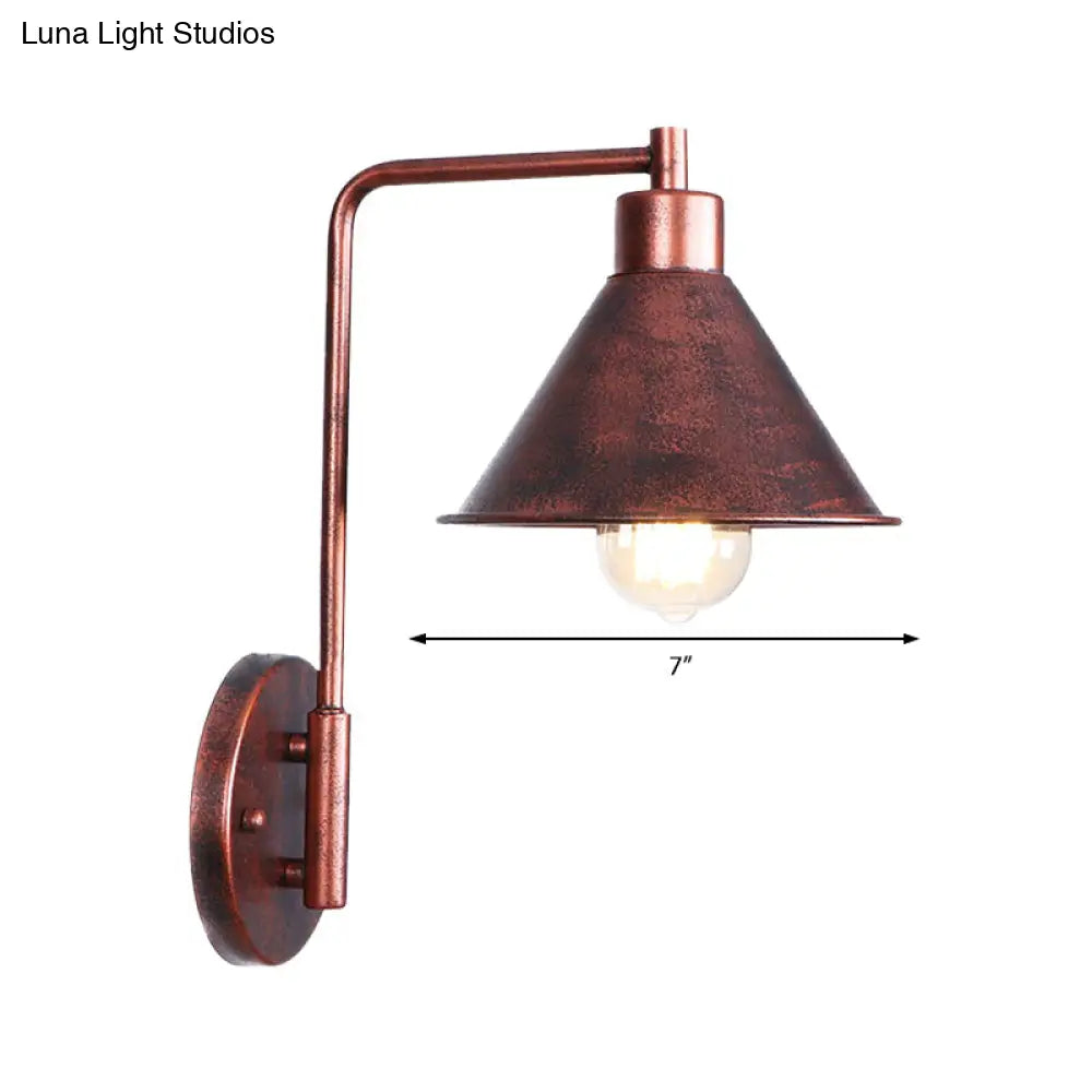 Copper Industrial Wall Sconce With Cone/Dome/Wide Flare Shade - Stylish Dining Room Light Fixture