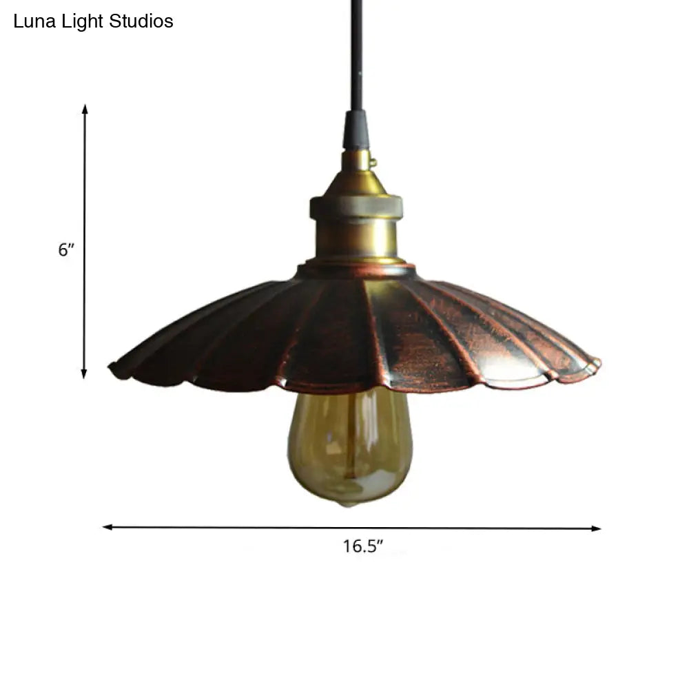 Copper Antiqued Scallop Drop Pendant Light - 1 Bulb 10/14/16.5 Wide Iron Ceiling Fixture