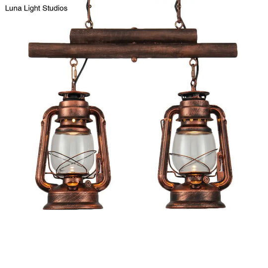 Copper Lantern Island Light With Clear Glass - 2-Bulb Kitchen Hanging Fixture