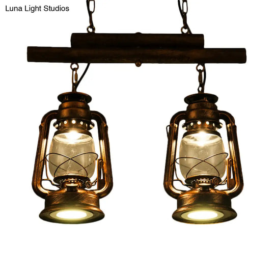 Copper Lantern Island Light With Clear Glass - 2-Bulb Kitchen Hanging Fixture