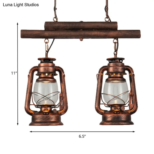 Copper Lantern Island Light With Clear Glass - 2-Bulb Kitchen Hanging Fixture