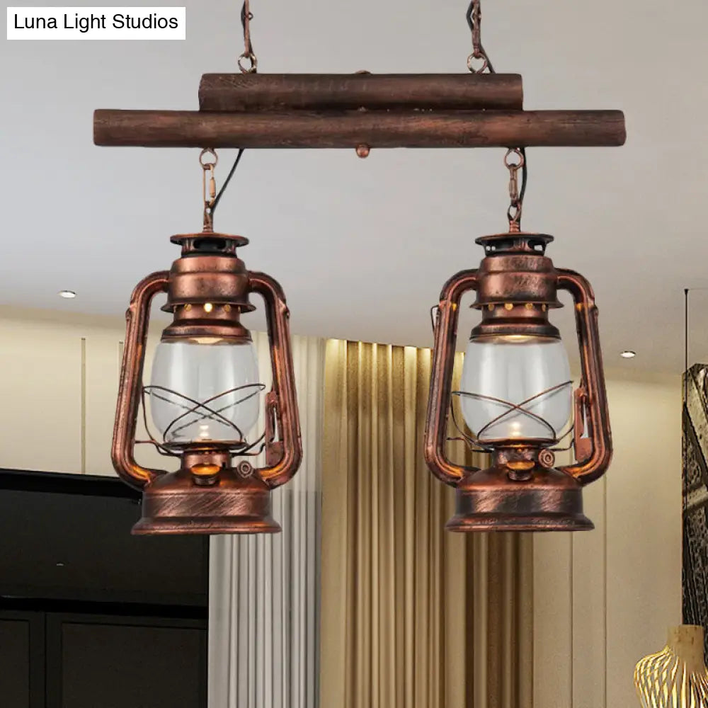 Copper Lantern Island Light With Clear Glass - 2-Bulb Kitchen Hanging Fixture