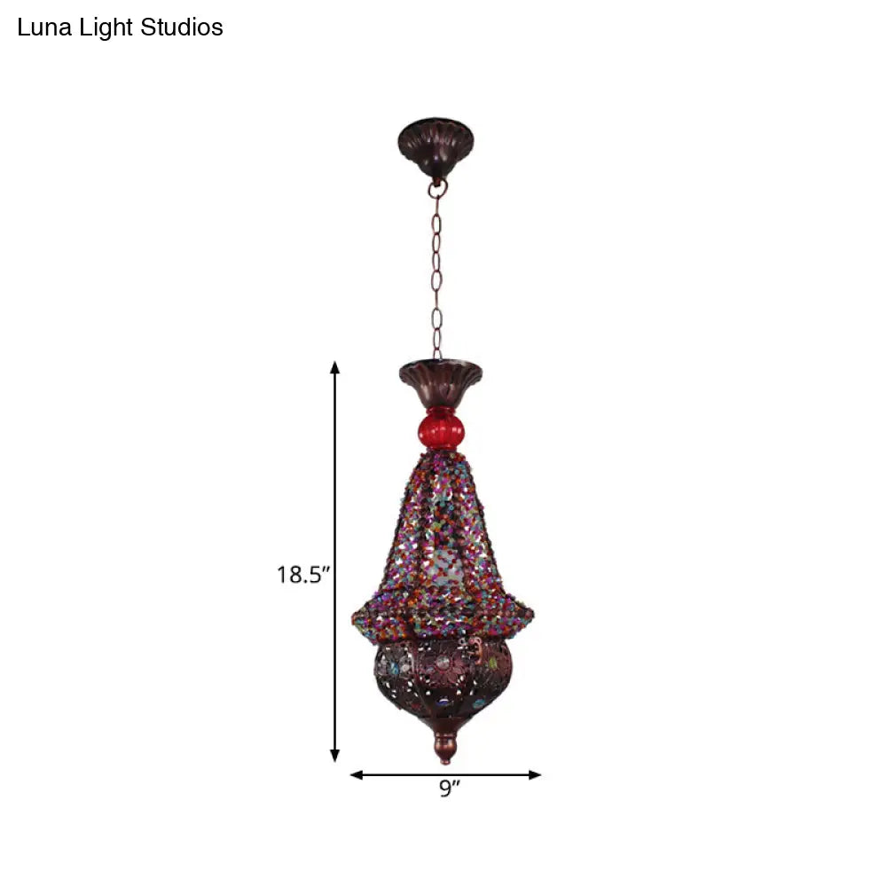 Copper Lantern Pendant Lamp Elegant Metal Ceiling Light For Restaurant Decor