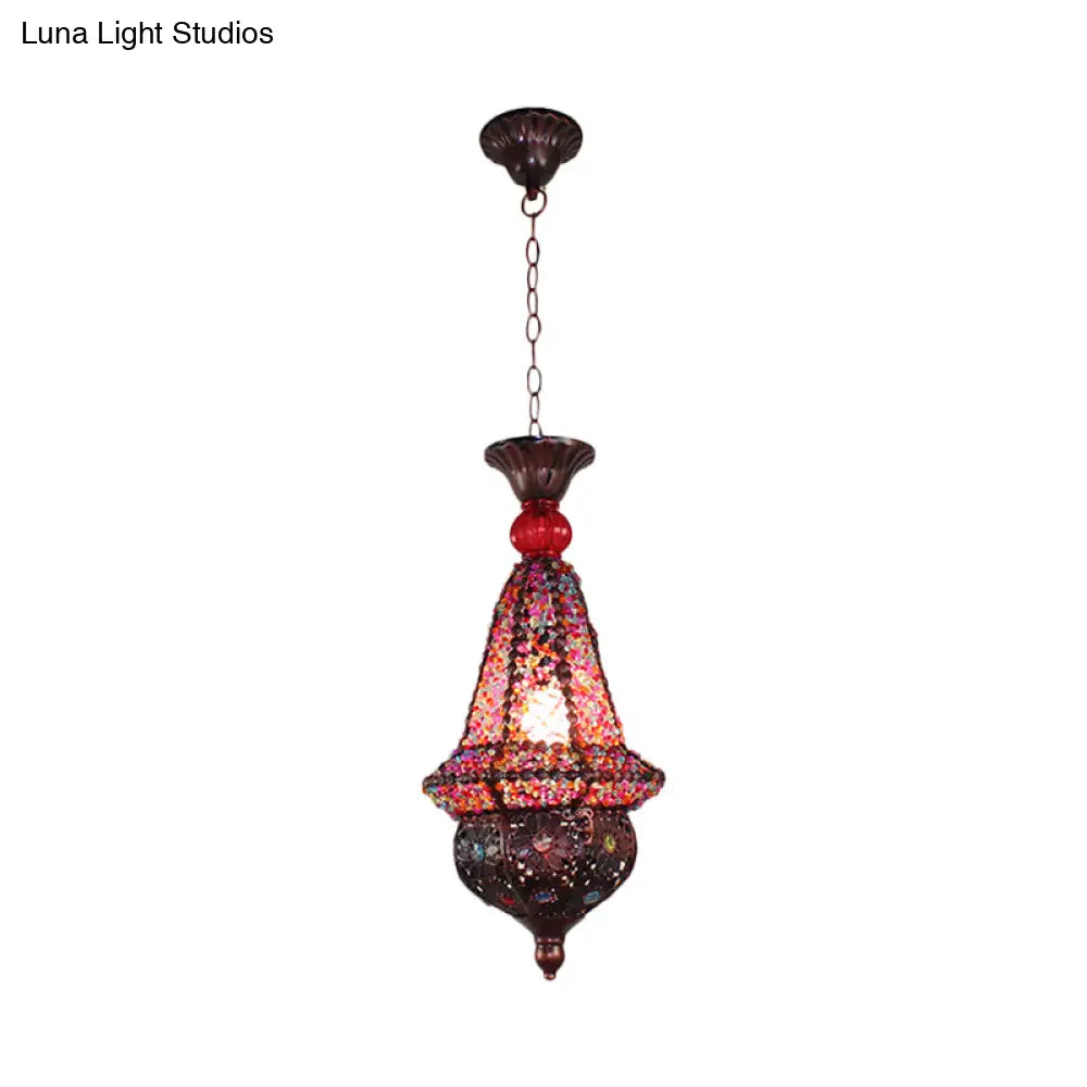 Copper Lantern Pendant Lamp Elegant Metal Ceiling Light For Restaurant Decor