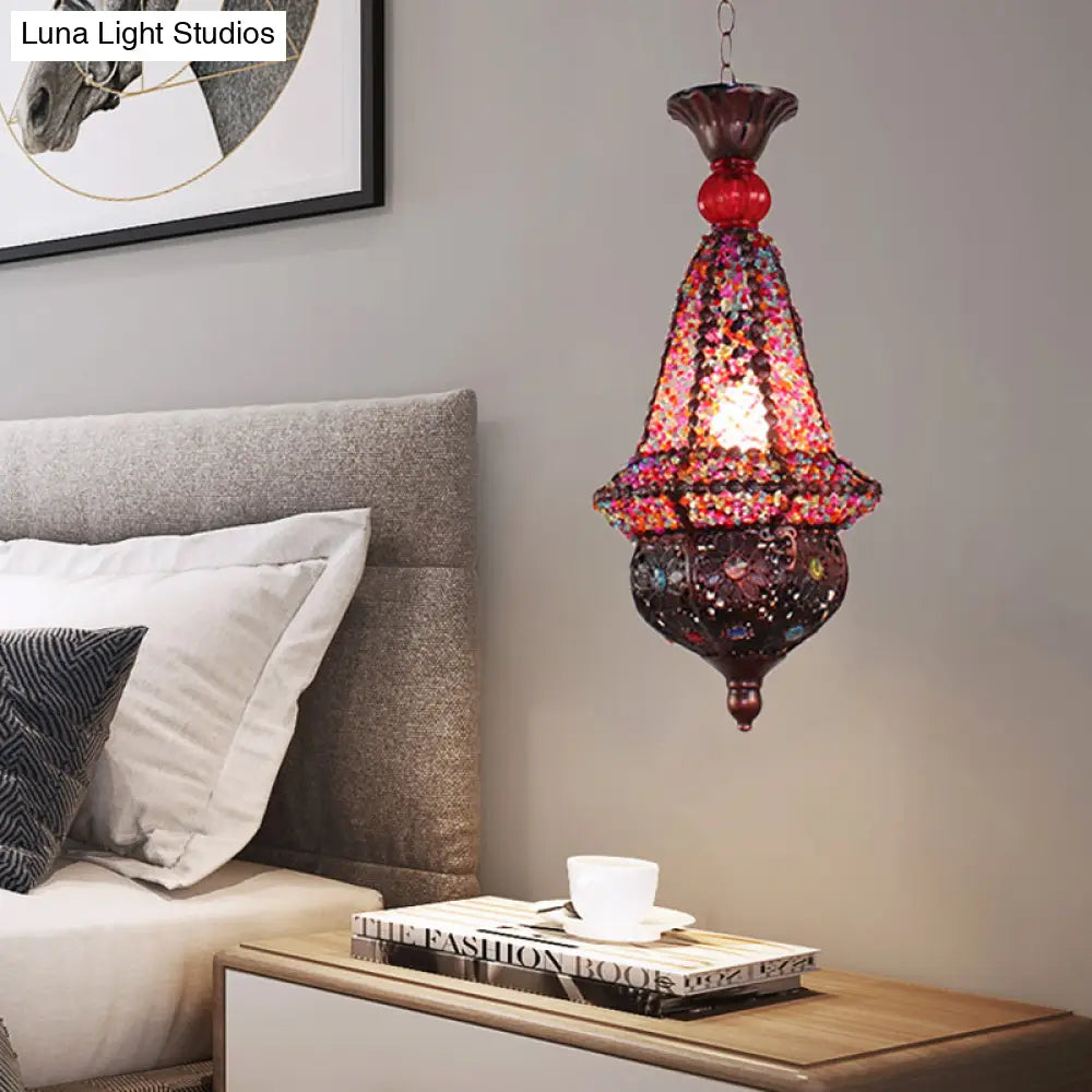 Copper Lantern Pendant Lamp Elegant Metal Ceiling Light For Restaurant Decor