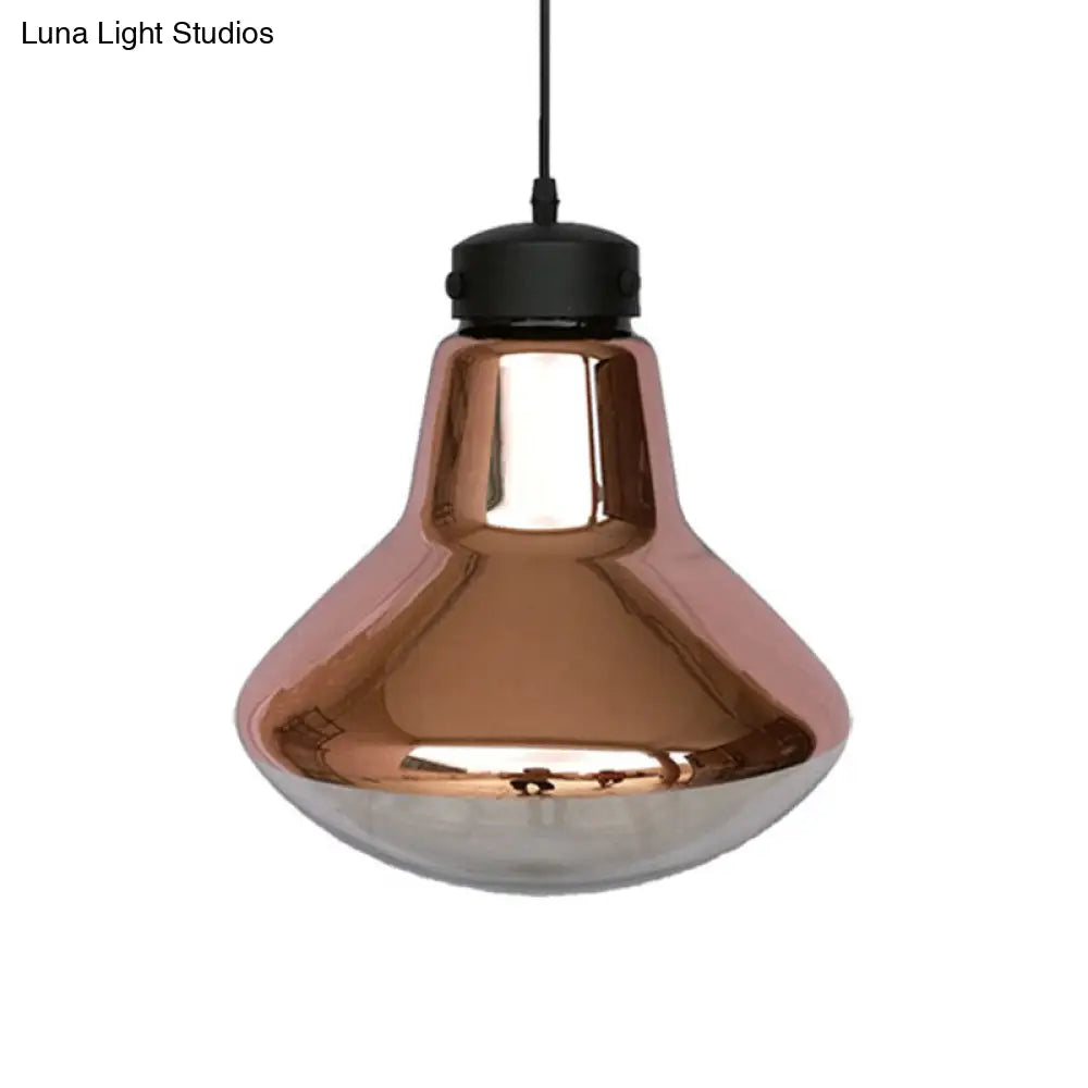 Modernist Copper Mirrored Glass Pendant Light - Dining Room Suspension Lamp