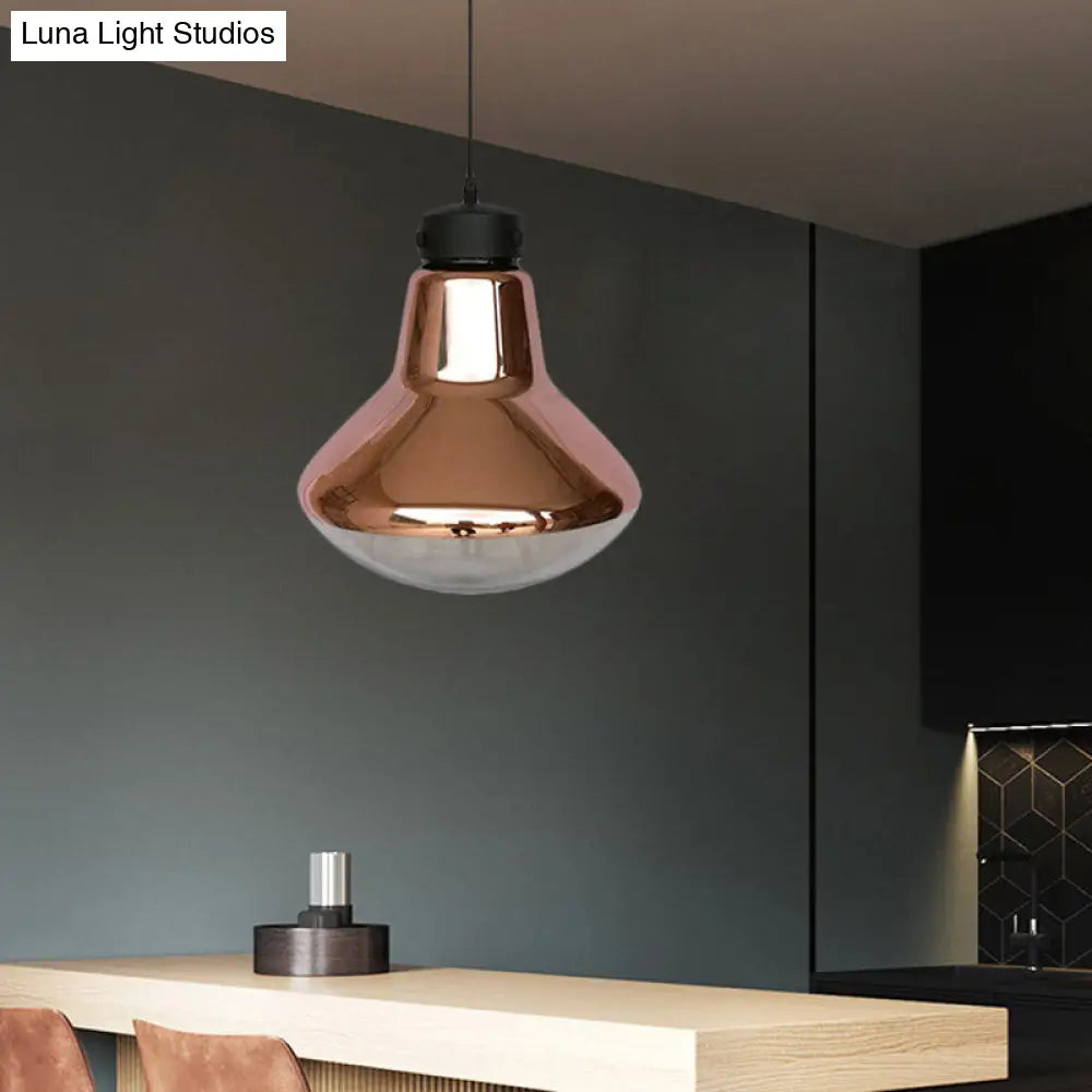 Modernist Copper Mirrored Glass Pendant Light - Dining Room Suspension Lamp