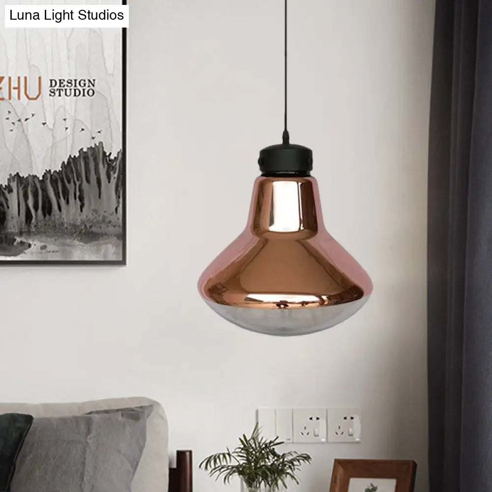 Copper Mirrored Glass Pendant Light For Dining Room - Modernist Design With 1-Light Suspension