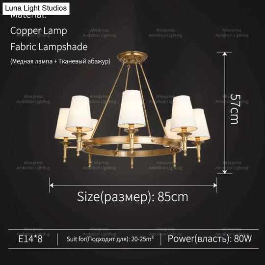 Copper Round 6 - 8 Light Chandelier For Bedroom Kitchen Dining Room Living Lights / Cold White 6000K