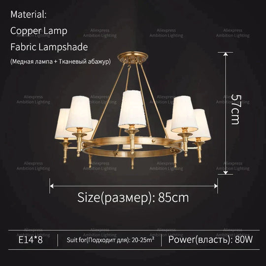 Copper Round 6 - 8 Light Chandelier For Bedroom Kitchen Dining Room Living Lights / Cold White 6000K