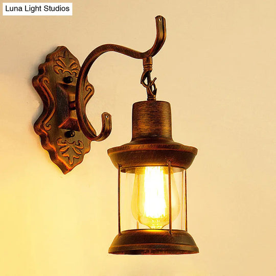 Copper Rustic Sconce Light With Clear Glass - Weathered Finish Kerosene Fixture