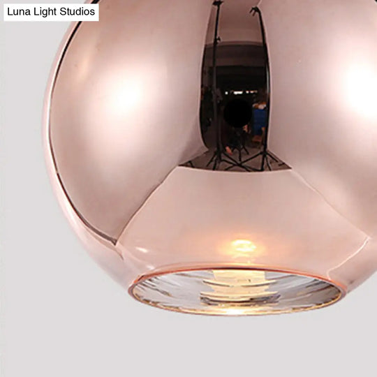 Copper Sphere Pendant Light - Modern 1 Head 8/12 Wide Mirror Glass Hanging Lamp Kit For Bar