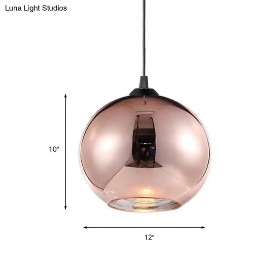 Copper Sphere Pendant Light - Modern 1 Head 8/12 Wide Mirror Glass Hanging Lamp Kit For Bar