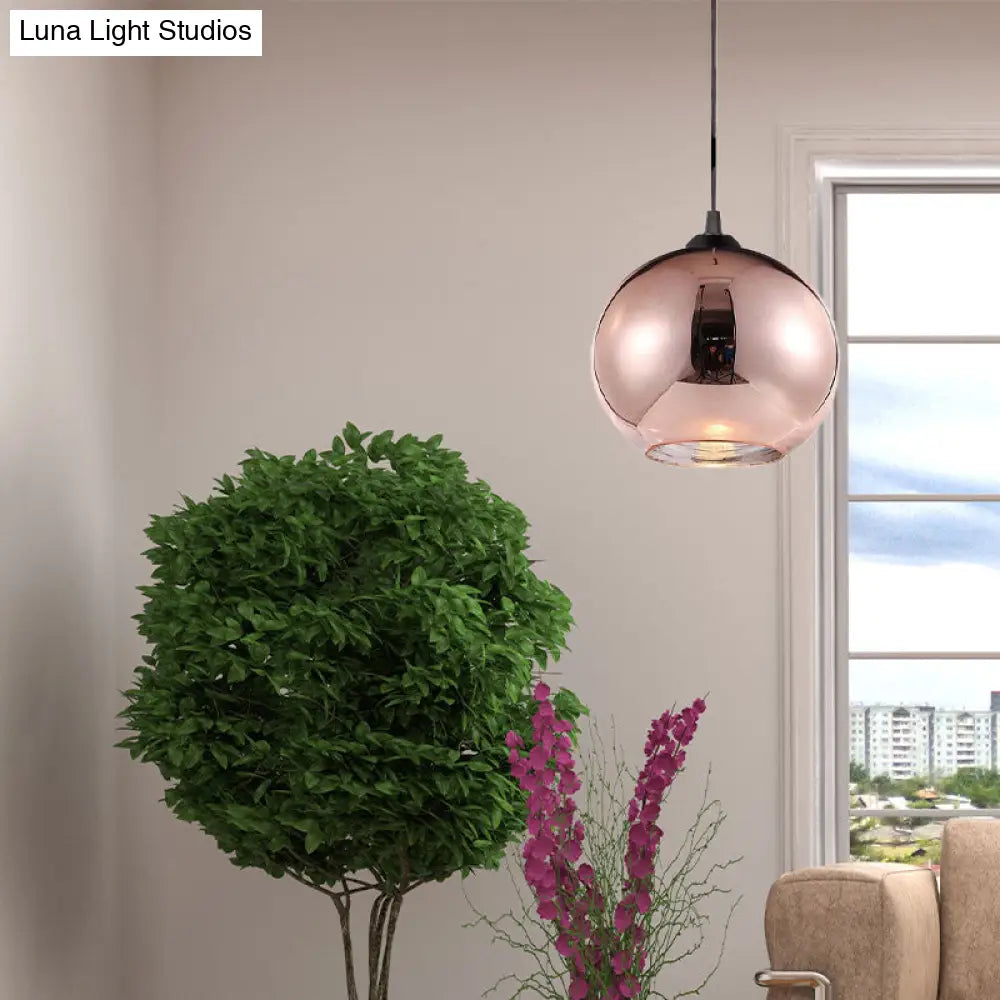 Copper Sphere Pendant Light - Modern 1 Head 8/12 Wide Mirror Glass Hanging Lamp Kit For Bar