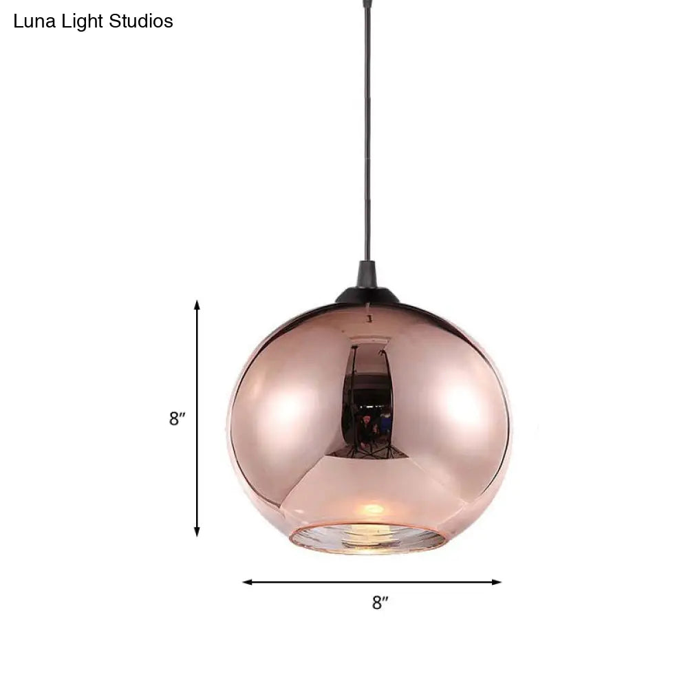 Copper Sphere Pendant Light - Modern 1 Head 8/12 Wide Mirror Glass Hanging Lamp Kit For Bar