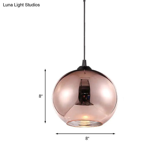 Copper Sphere Pendant Light - Modern 1 Head 8/12 Wide Mirror Glass Hanging Lamp Kit For Bar