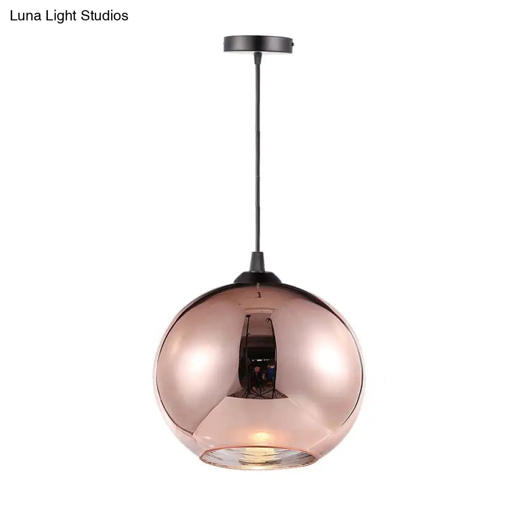 Copper Sphere Pendant Light - Modern 1 Head 8/12 Wide Mirror Glass Hanging Lamp Kit For Bar