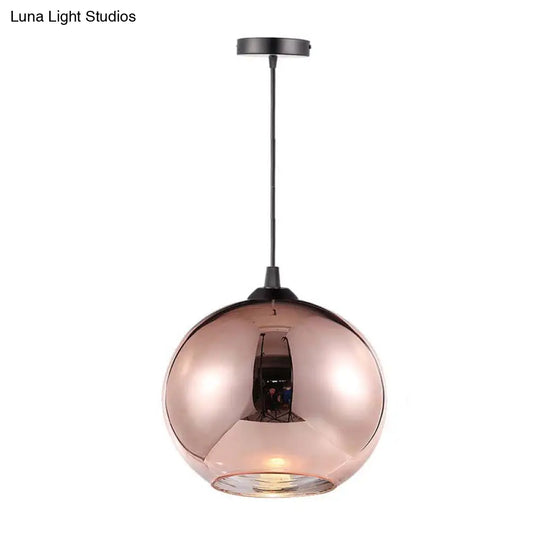 Copper Sphere Pendant Light - Modern 1 Head 8/12 Wide Mirror Glass Hanging Lamp Kit For Bar