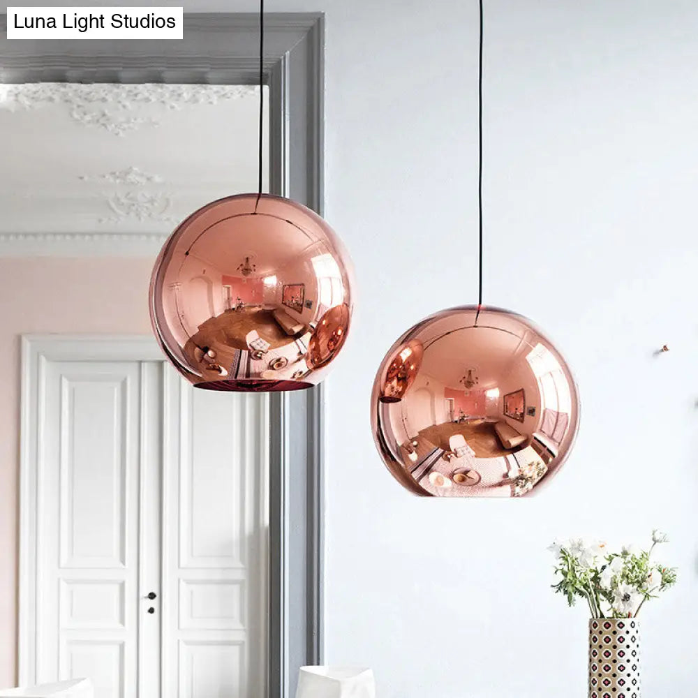 Copper Sphere Pendant Light - Modern 1 Head 8/12 Wide Mirror Glass Hanging Lamp Kit For Bar