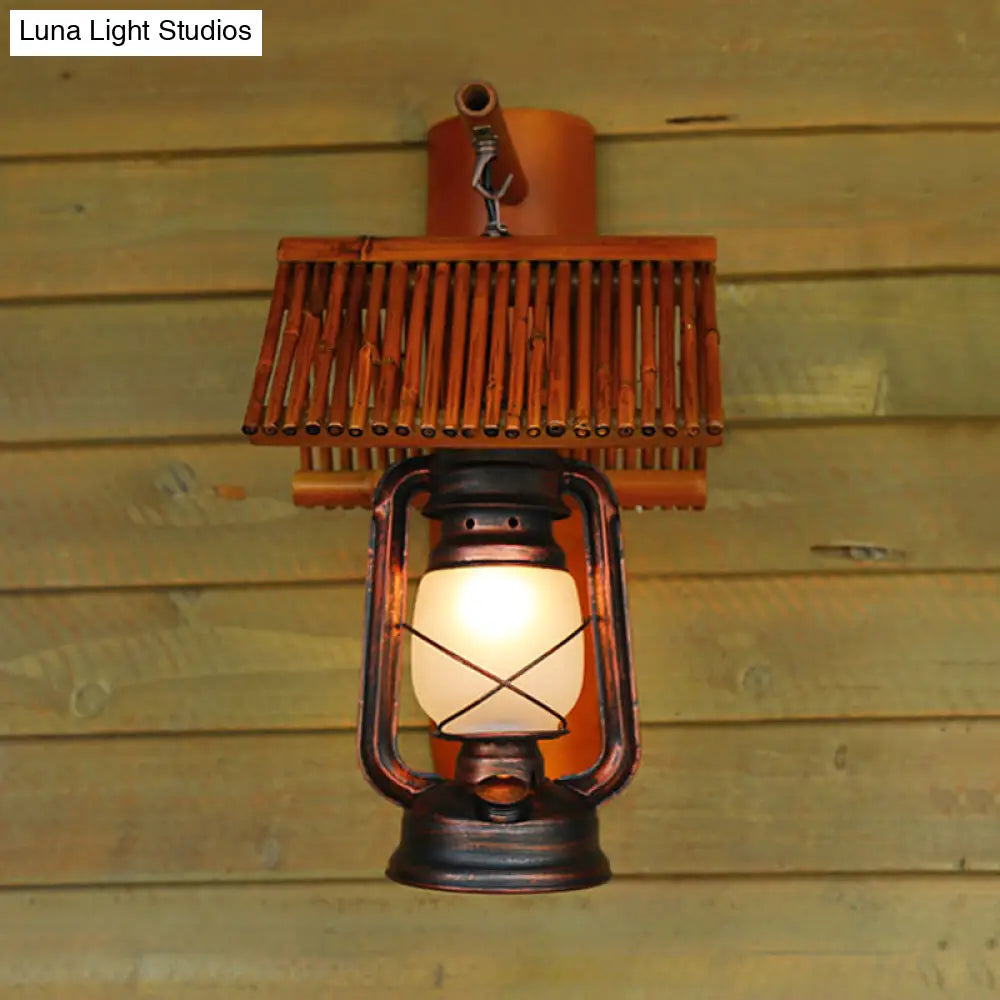 Copper Wall Light Fixture With Frosted Glass - Warehouse Sconce Lamp