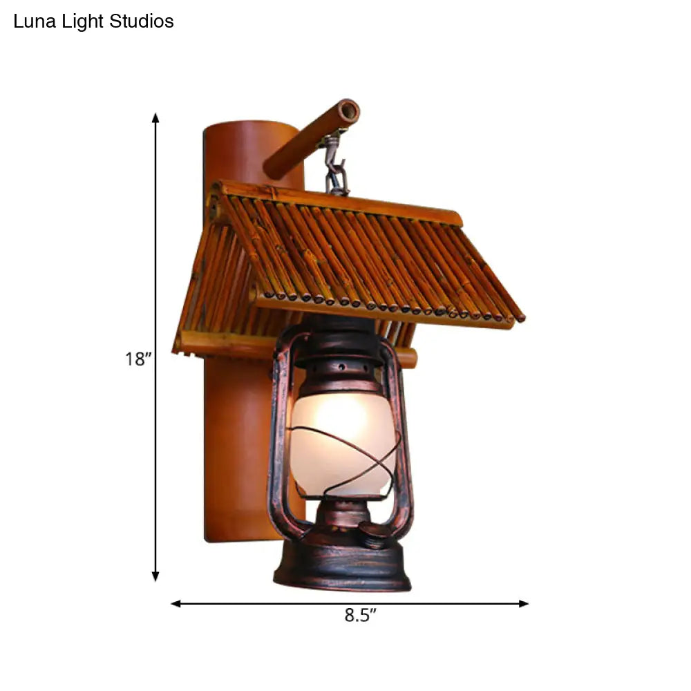 Copper Wall Light Fixture With Frosted Glass - Warehouse Sconce Lamp