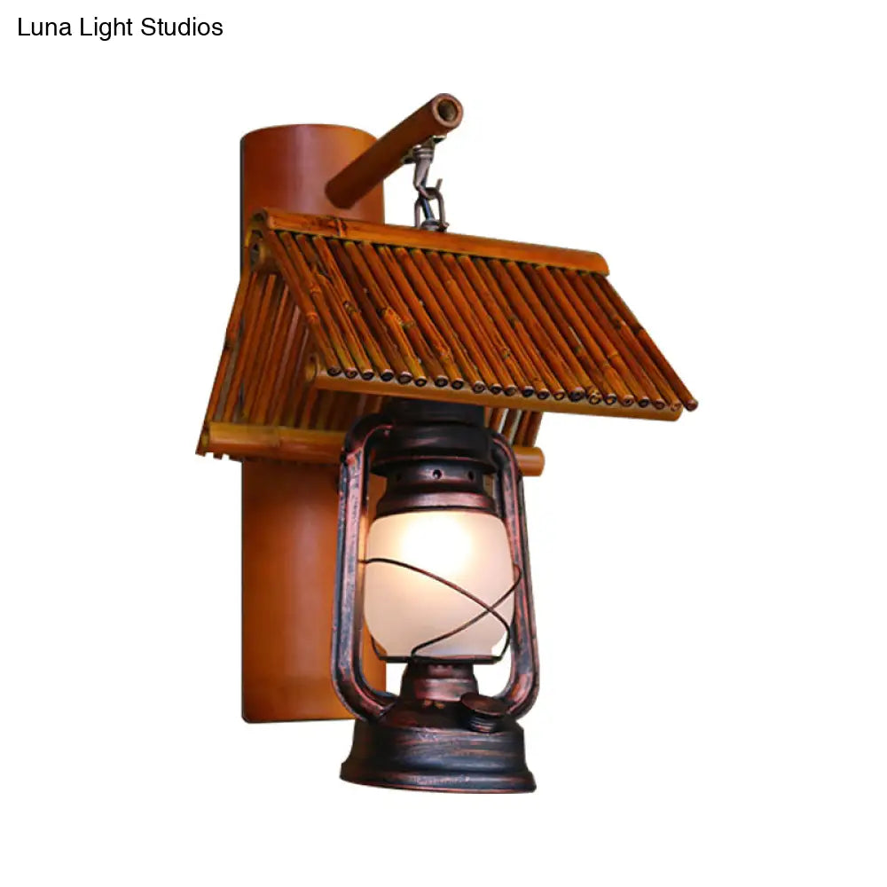 Copper Wall Light Fixture With Frosted Glass - Warehouse Sconce Lamp