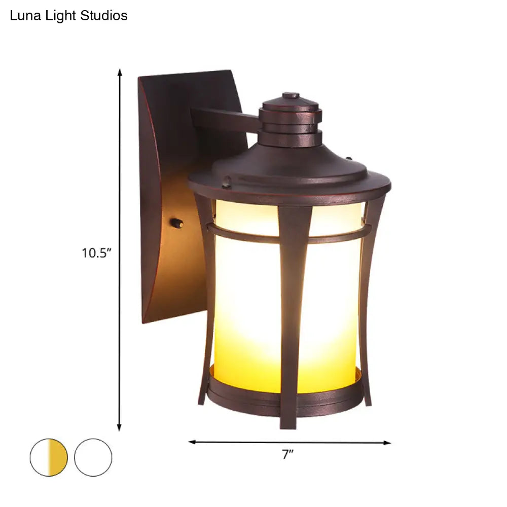 Copper Wall Mounted Farmhouse Sconce Lamp With Yellow And White Glass Jar - Courtyard Lighting