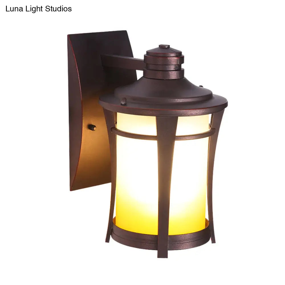 Copper Wall Mounted Farmhouse Sconce Lamp With Yellow And White Glass Jar - Courtyard Lighting