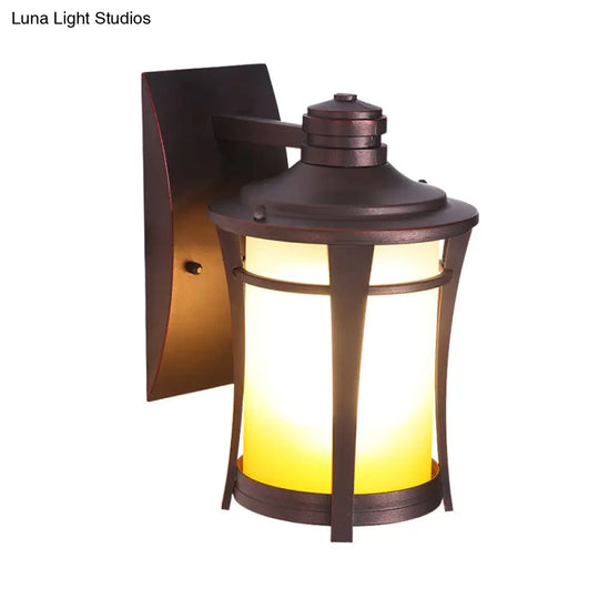 Copper Wall Mounted Farmhouse Sconce Lamp With Yellow And White Glass Jar - Courtyard Lighting