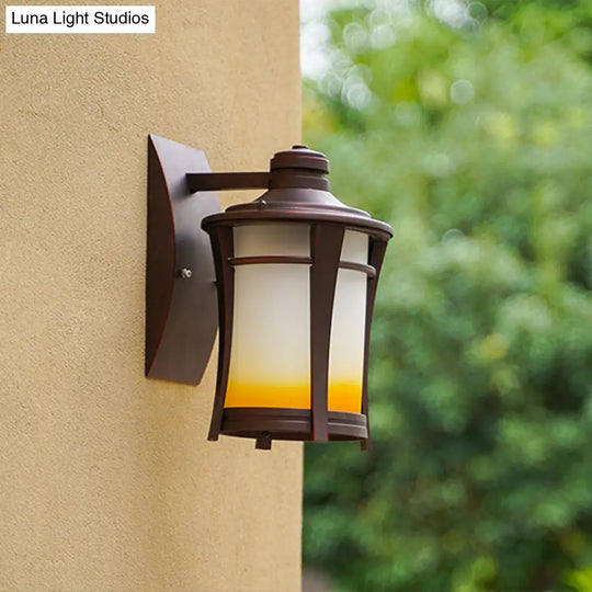 Copper Wall Mounted Farmhouse Sconce Lamp With Yellow And White Glass Jar - Courtyard Lighting