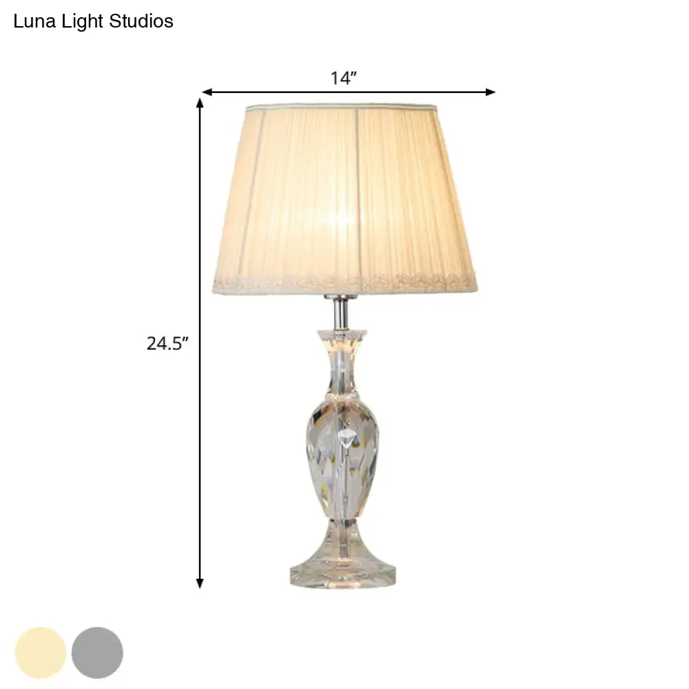 Green/Beige Crystal Night Stand Lamp With Fabric Shade - Traditional Table Light For Sleeping Room