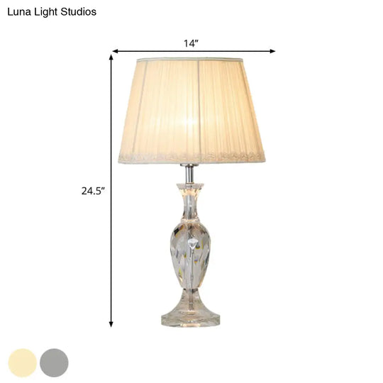 Green/Beige Crystal Night Stand Lamp With Fabric Shade - Traditional Table Light For Sleeping Room