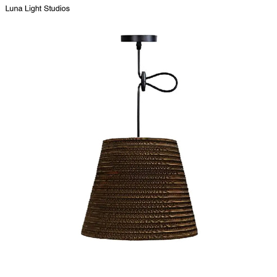 Corrugated Paper Hanging Lamp - Asian Style With Brown High Waist Shade Restaurant Pendant Light