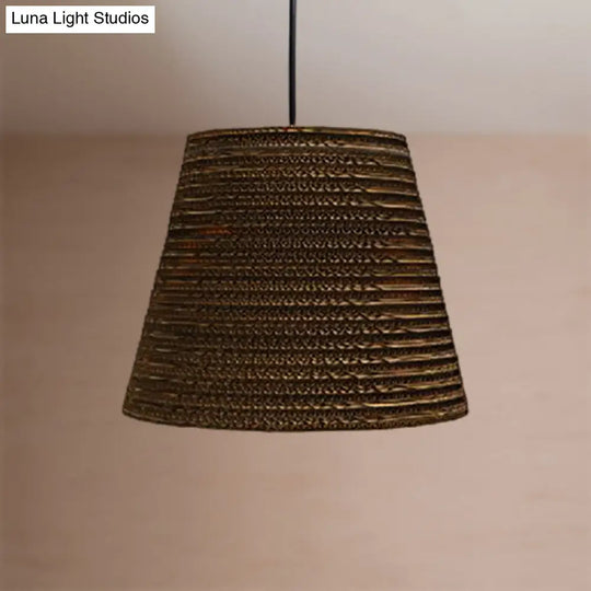 Corrugated Paper Hanging Lamp - Asian Style With High Waist Brown Shade Restaurant Pendant Light /