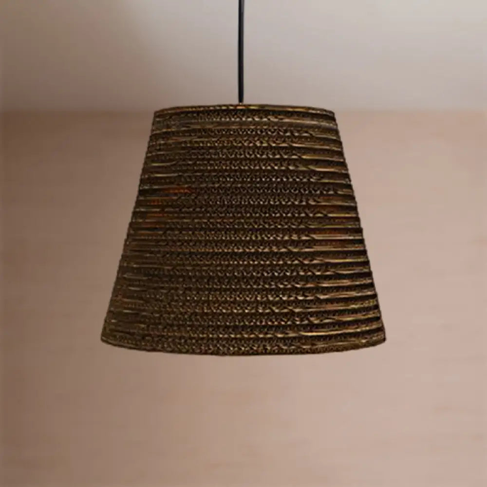 Corrugated Paper Hanging Lamp - Asian Style With Brown High Waist Shade Restaurant Pendant Light /