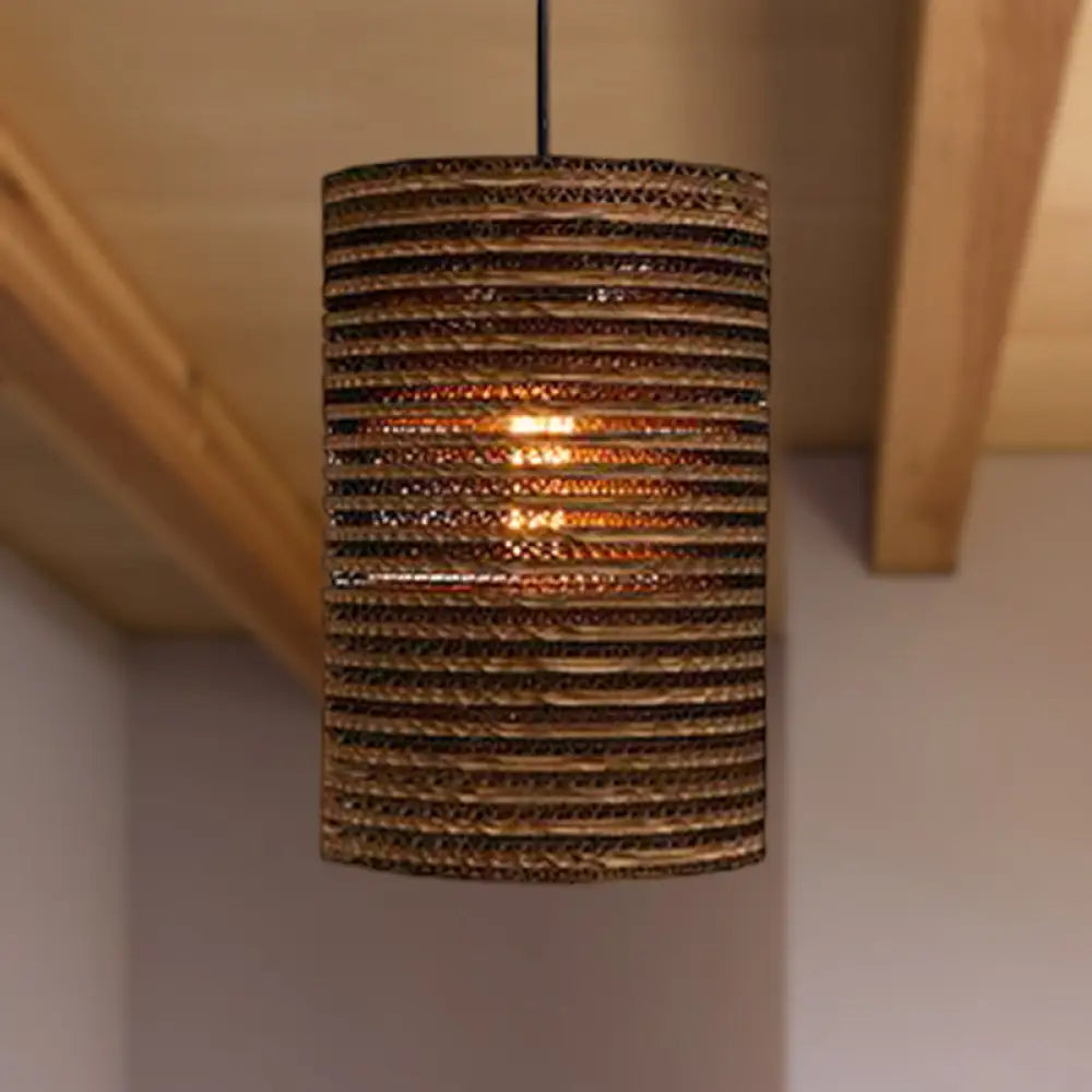 Corrugated Paper Hanging Lamp - Asian Style With Brown High Waist Shade Restaurant Pendant Light /