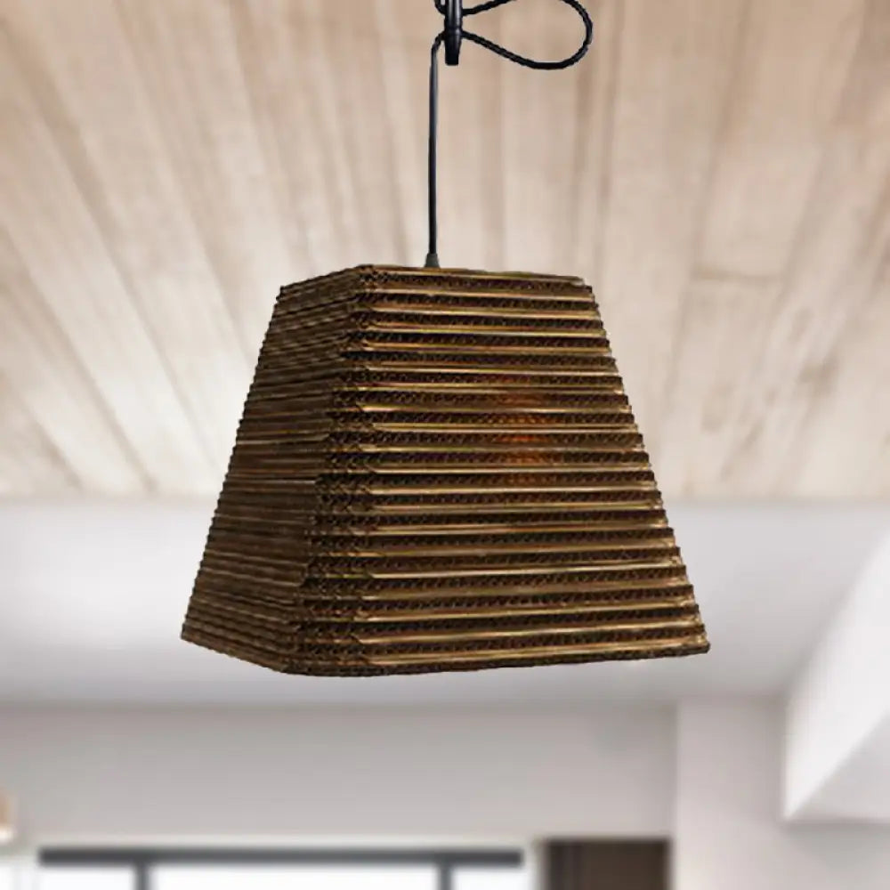 Corrugated Paper Hanging Lamp - Asian Style With Brown High Waist Shade Restaurant Pendant Light /