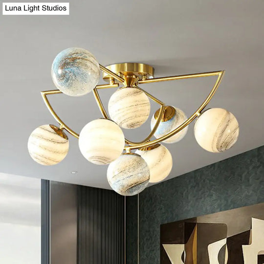 Cosmic Bedroom Glow: Gold Nordic Ombre Glass Semi-Flush Mount Chandelier With A Planet Design