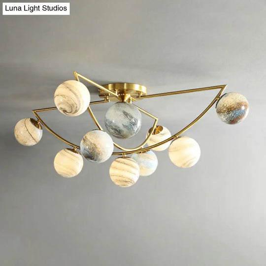 Cosmic Bedroom Glow: Gold Nordic Ombre Glass Semi-Flush Mount Chandelier With A Planet Design 10 /