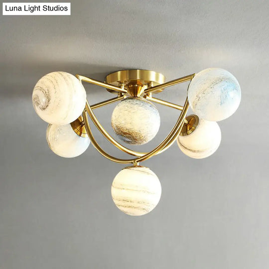 Cosmic Bedroom Glow: Gold Nordic Ombre Glass Semi-Flush Mount Chandelier With A Planet Design