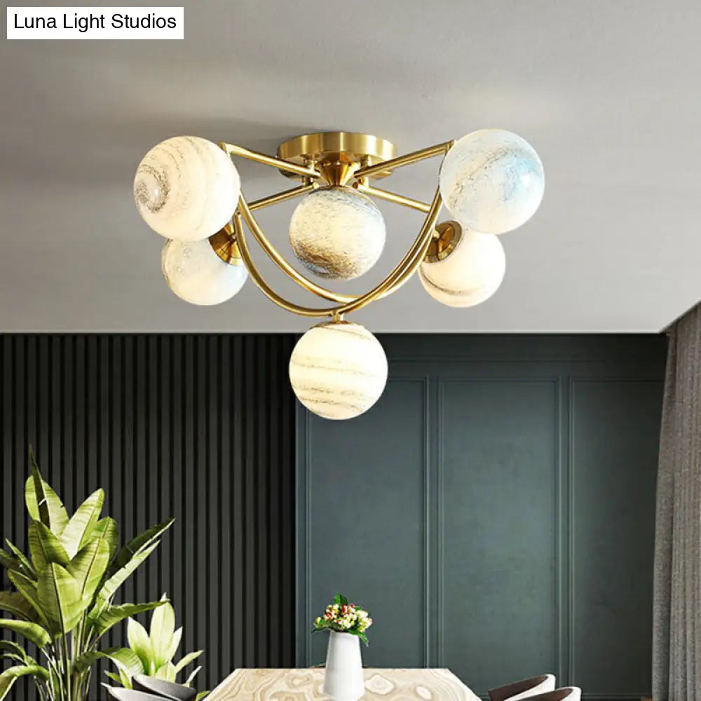 Cosmic Bedroom Glow: Gold Nordic Ombre Glass Semi-Flush Mount Chandelier With A Planet Design