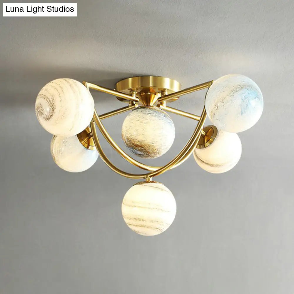 Cosmic Bedroom Glow: Gold Nordic Ombre Glass Semi-Flush Mount Chandelier With A Planet Design 6 /