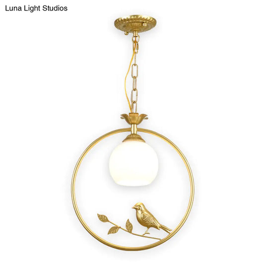 Cottage Bird Suspension Light With Opal Glass Shade