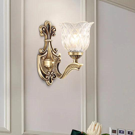 Cottage Blossom Clear Lattice Glass Wall Sconce With Brass Finish 1 /